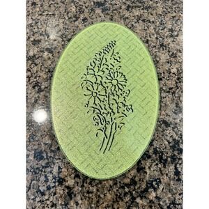 Temptations Retro Cutting Board / Trivet.  Green‎ Floral Oval tempered.